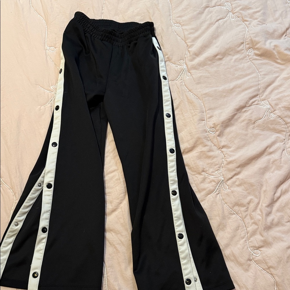 Art Class Black Snap-Trim Flare Track Pants with White Side Stripe